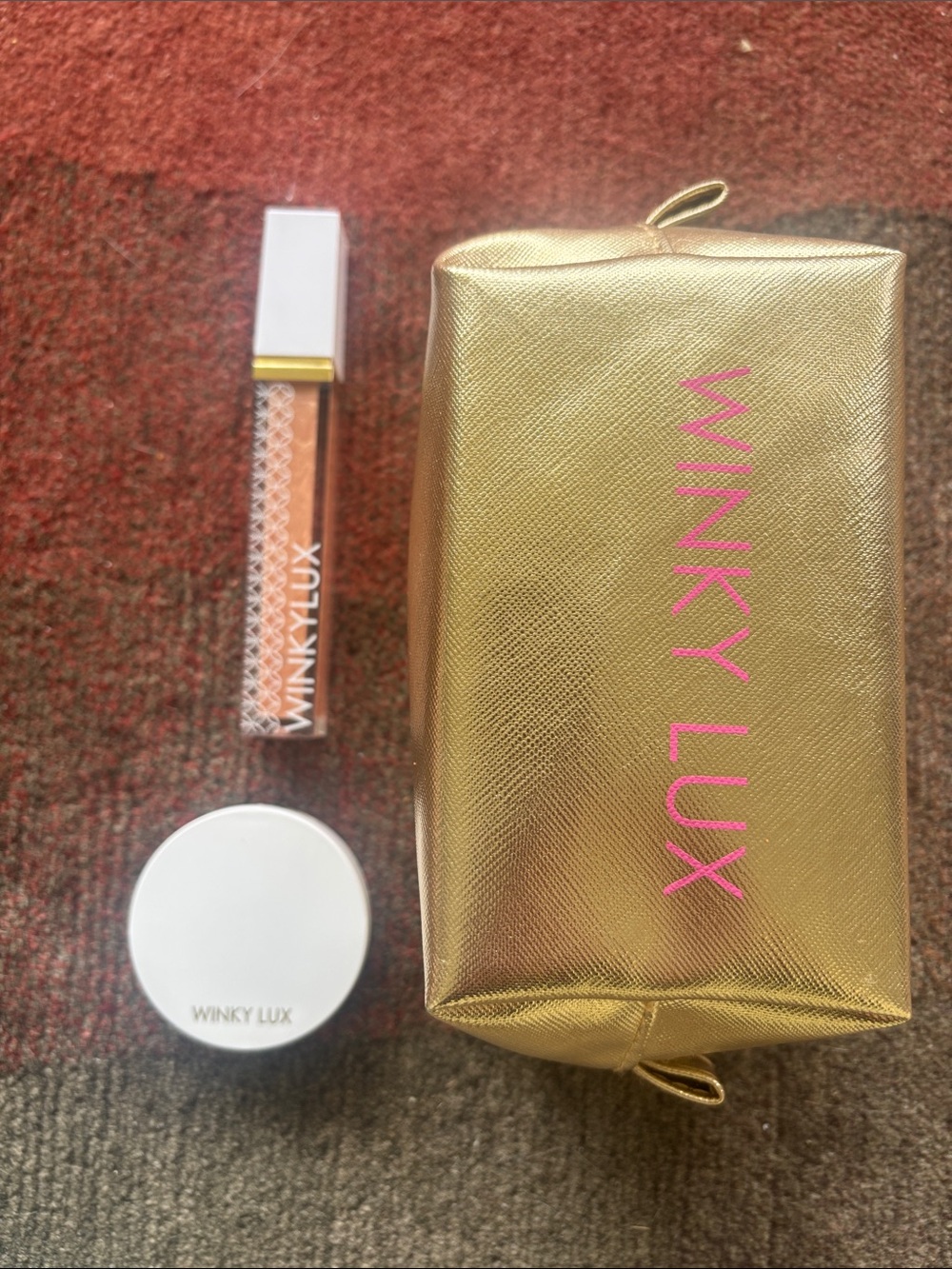 New - WINKY LUX Gold Pouch with 'Chandelier' Lip Gloss & 'Bubbles' Strobing Balm